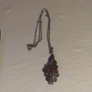 Peacock Multicolor Necklace 30" +2 Pendant is a 3 1/2"